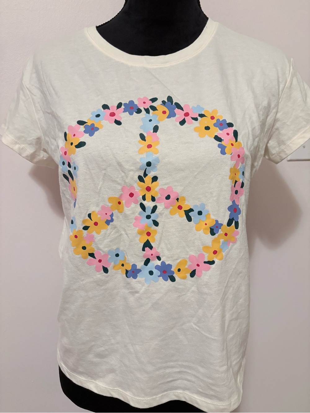 NWOT Girls XXL White Floral Peace Sign Tee